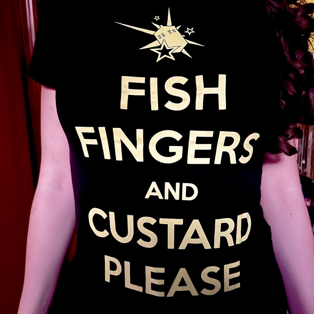 Limited edition Doctor Who “Fish Fingers and Custard Please” Shirt.